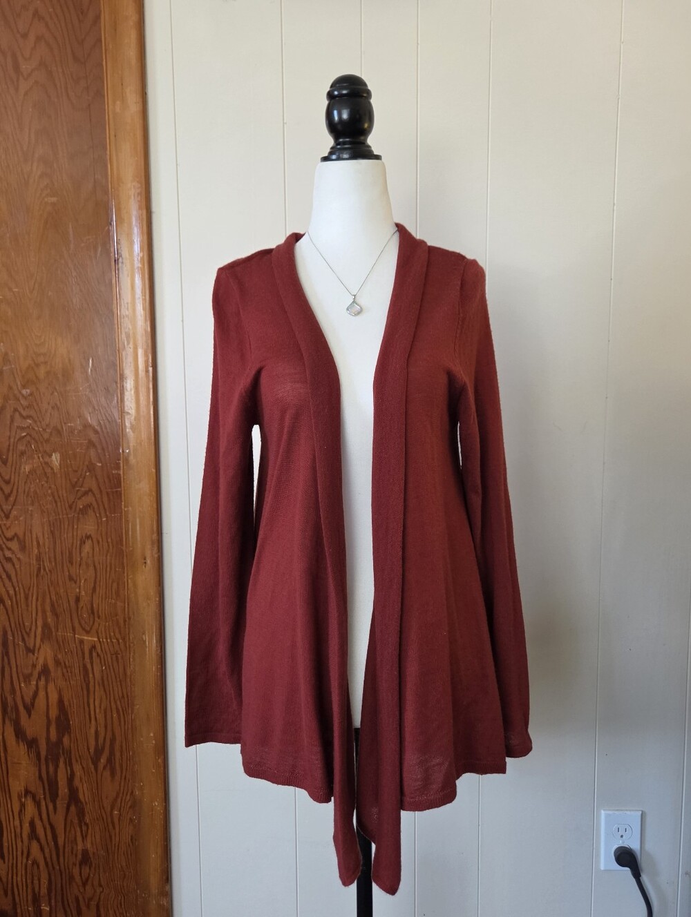 Ellen Tracy | 100% Extra Fine Merino Wool Open-Front Red Cardigan Sweater - Sz L